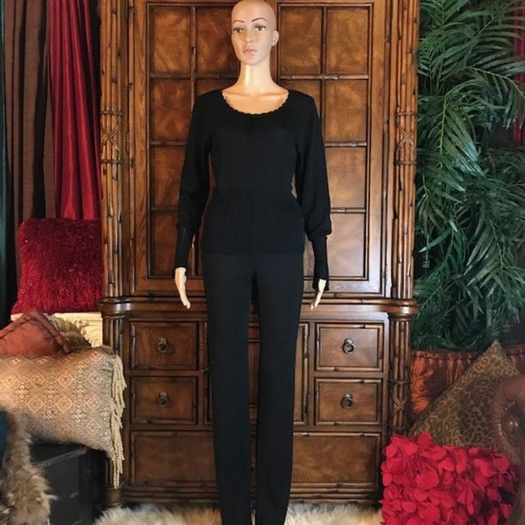 Kasper Pointelle Scallop Crochet Bow Neck Sweater - Picture 3 of 12